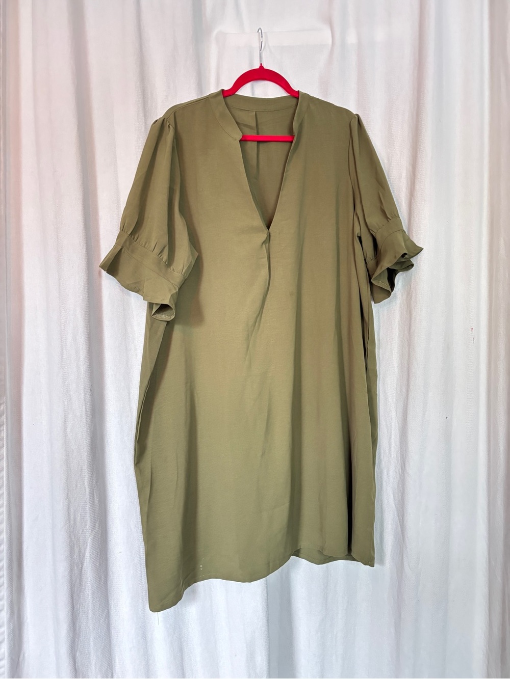 Olive Green V-Neck Shift Dress